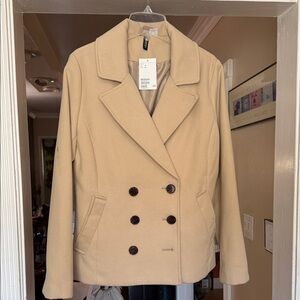 H&M Double-Breasted Peacoat in Camel